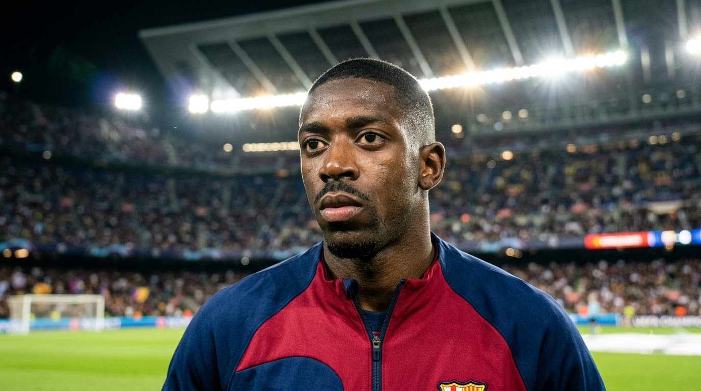 Ousmane Dembélé kiểm soát bóng và tìm cách vượt qua cầu thủ đối phương